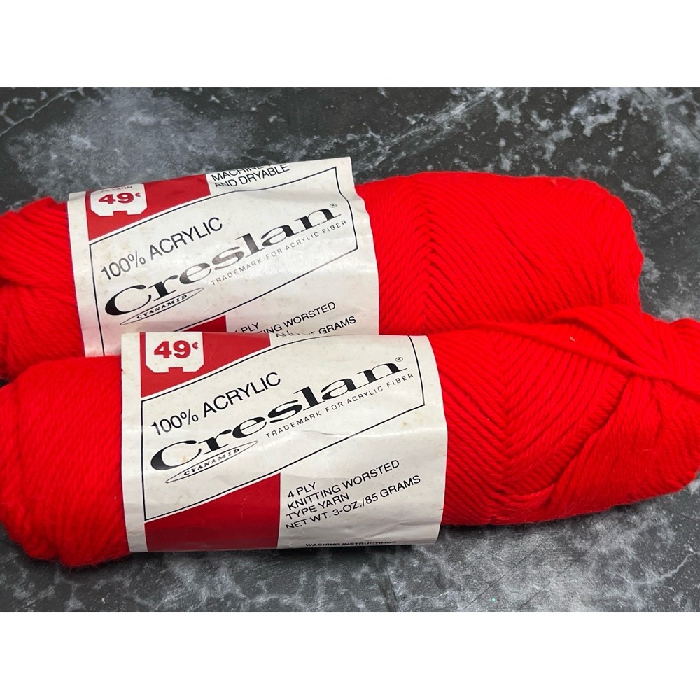 2 Skeins Creslan Company 100% Acrylic Worsted Weight Yarn - 815 Red - 4 Ply